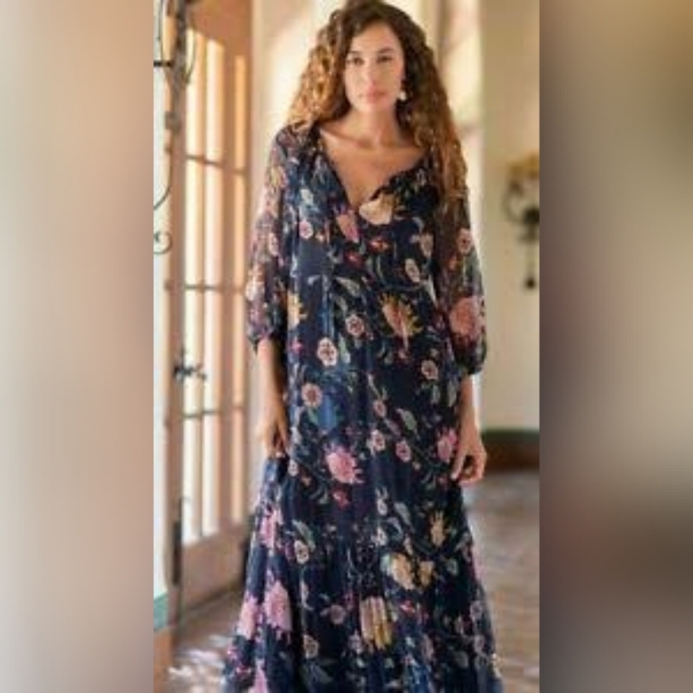 JOHNNY WAS Tauri Floral Print Silk Maxi Dress Small